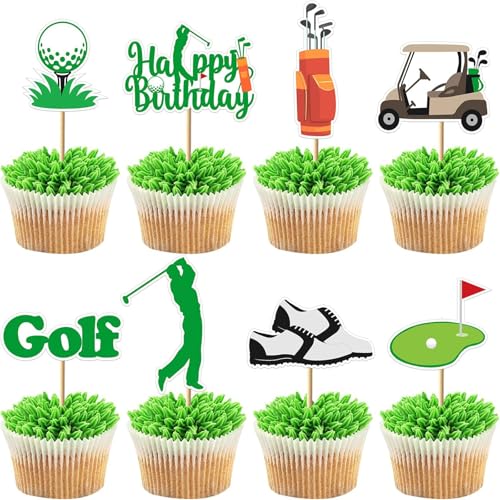 Fête prénatale et anniversaire sur le thème du golf : lot de 32 décorations gâteaux