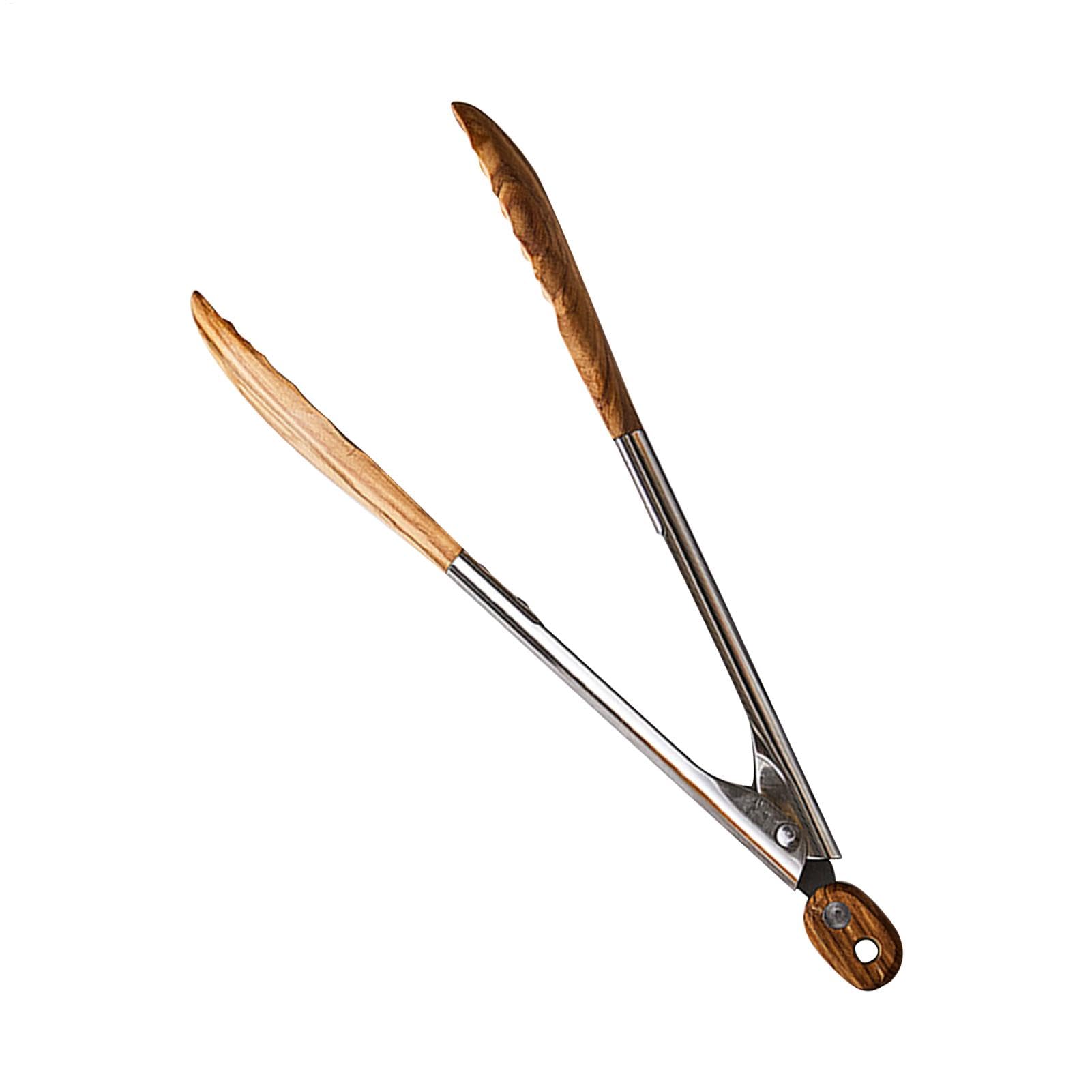 Pinze in Legno di Ulivo, 30cm Pinze da Cucina in Acciaio Inox con Punte