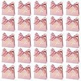 60 Pack Small Thank You Gift Bags Mini Pink Party Favor Gift Boxes 5.51 x 4.72 x 2.36 Inches Mini Gift Bags with Pink Bow Ribbon for Wedding Baby Shower Bridesmaid Celebration