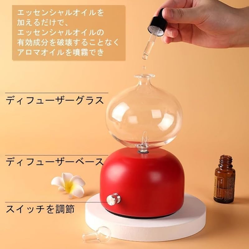 赤いアロマディフューザー 木製屋根 Amazon.co.jp: Vilom アロマディフューザー ネブライザー式 水・熱不要