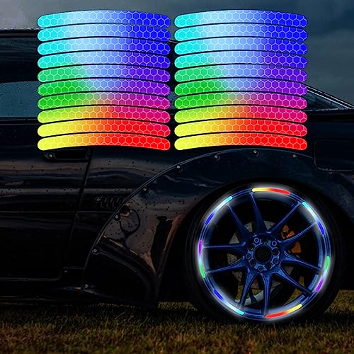 Image of 20PCS Car Wheel Hub Color Strong Reflective Stickers for Cars Night Safety Warning Reflective Stripe Decal Auto Motorcycle Wheels Rim Cycling Bicycle Truck Car Stickers (Colour)