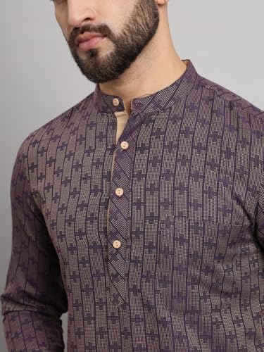 Image of LATEST CHIKAN Men's Cotton Regular Striped Knee Lenght Kurta Full Sleeves