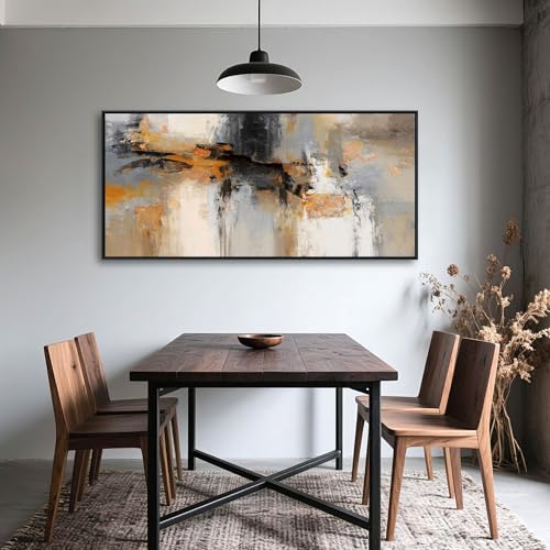 Image of Abstract Canvas Wall Art - Large Framed Gray and Orange Paintings - Modern Wall Art Decor for Living Room & Office - Includes Pictures for Home Decoration Artwork for Bedroom 24x48IN