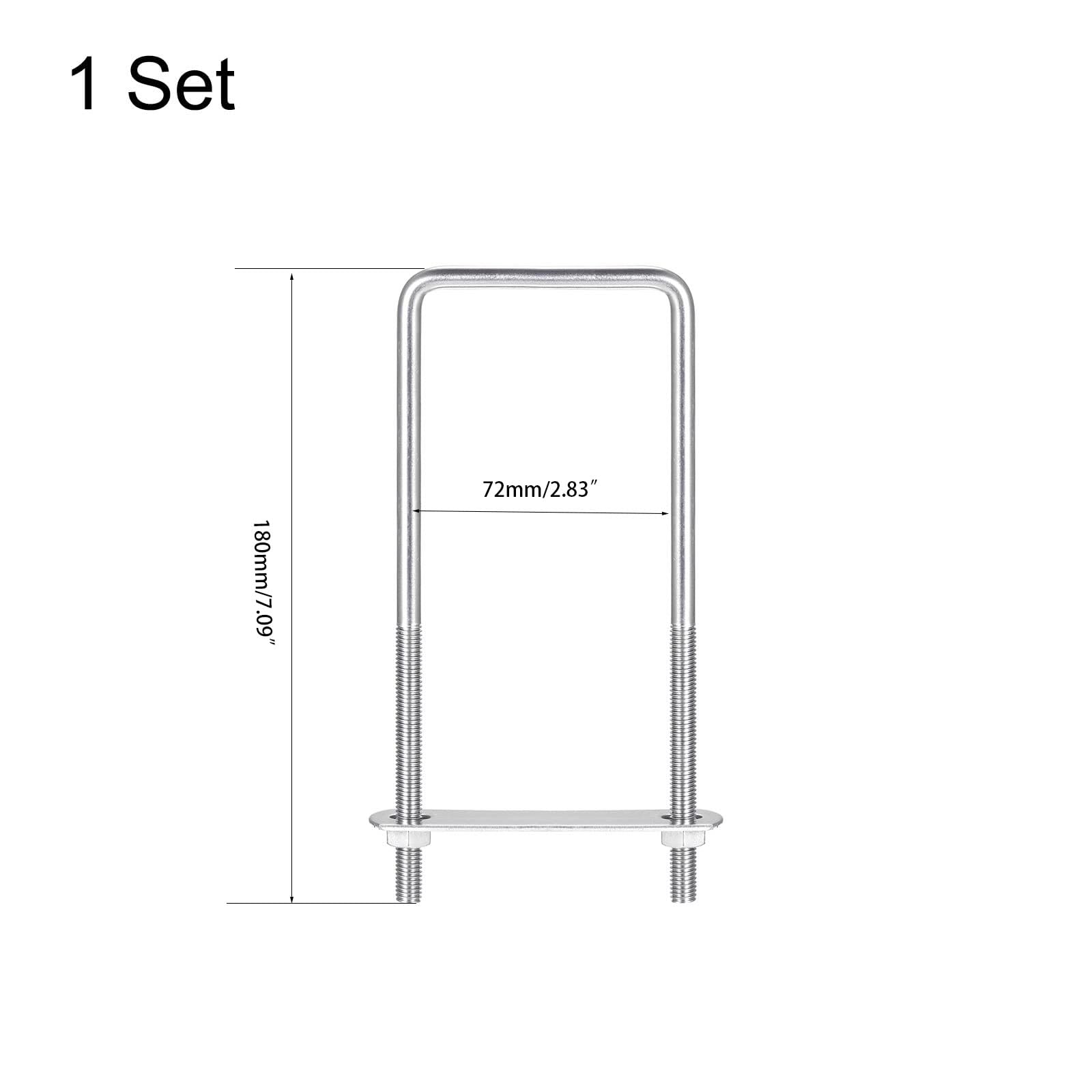 TOP-VIGOR M8 Square U-Bolts, 72mm Inner Width 180mm Length 304 Stainless Steel U-Bolts with Nut - Image 2