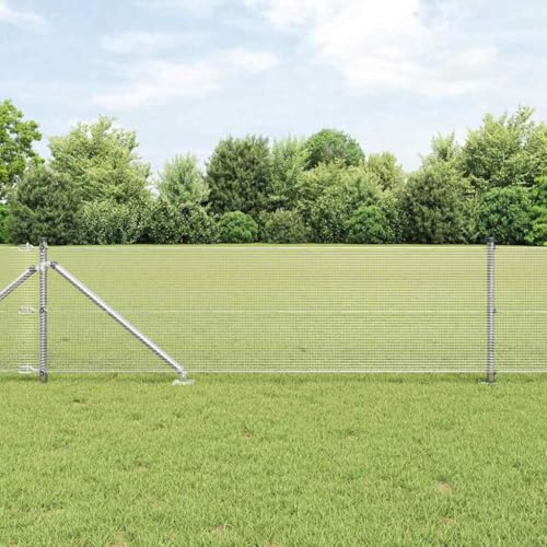 Silberner Stahl Zaunpfosten Set, 250 x 3,2 x 80 cm, 12x12 mm Maschenweite, pulverbeschichtet, wetterbeständig, für Garten & Außenbereich