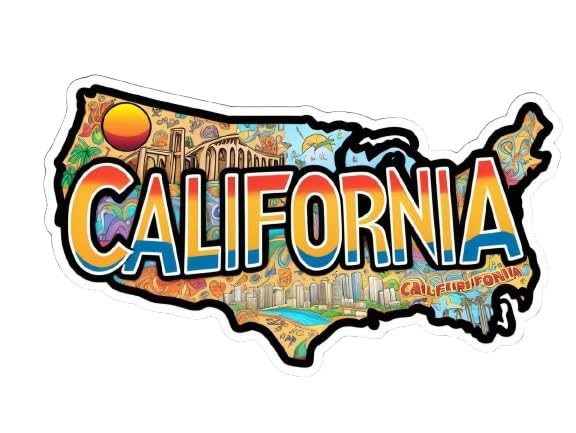 Image of California State Sticker - USA States Vinyl Decal 5 Inch, Waterproof California Map Sticker for Car Bumper, Laptop, Truck, Wall