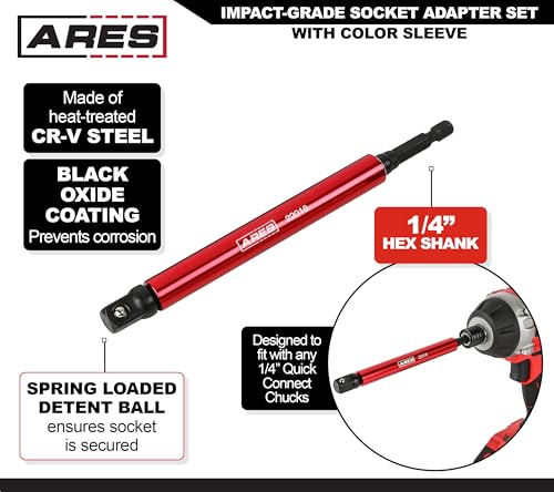 Image of ARES 22013 6-Piece 3-Inch and 6-Inch Impact Grade Socket Adapter Set with | High-Speed Socket Driver Adapter Set