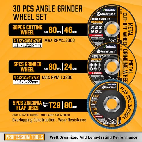 Amartisan AM9849 30-Pack Angle Grinder Wheels & Flap Discs 4-1/2 Inch Inches thumb #1