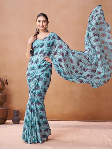 Image of Garden Vareli Nara Chiffon All-Over Floral Print Saree