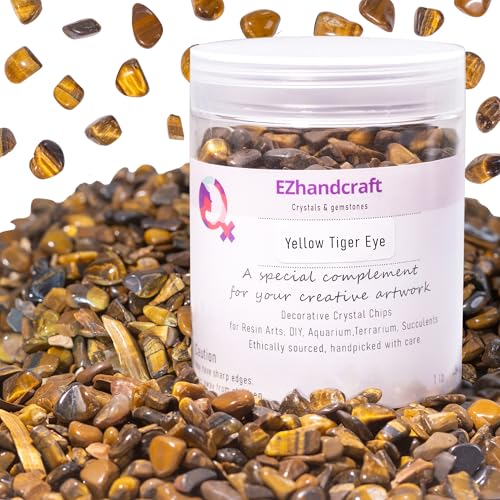 Yellow Tiger Eye Chips Bulk, Poshlished Healing Gemstone, DIY, Vase Filler, Succulent Soil, Creative Pebble, Potting Mix, Garden Decor, Aquarium Gravel & Fish Tank Rocks(Yellow Tiger Eye，1Pound)