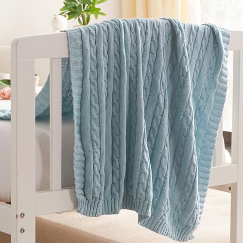 NTBAY 100% Pure Cotton Cable Knit Toddler Blanket,...