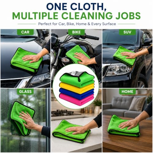 Image of Premium Microfiber Car Drying Towel 600 GSM | Ultra Soft Dual Sided Car Cleaning Cloth | Scratch-Free Super Absorbent Drying Towel for Car Bike SUV Glass Home Cleaning | 40 x 60 cm (Pack of 4)