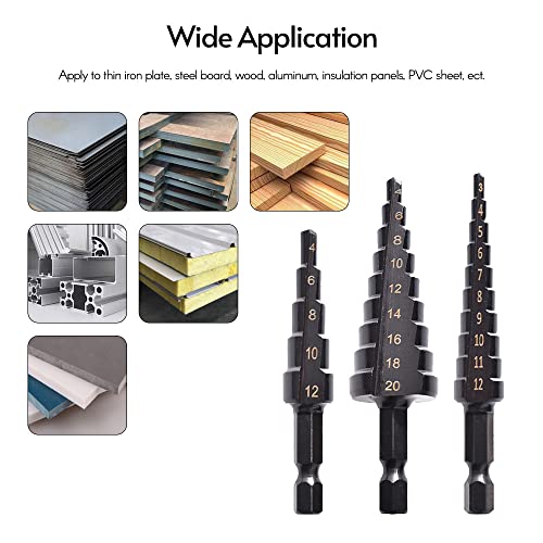 Henniu Conjunto de brocas escalonadas de cobalto HSS com 3 unidades Kit prático de brocas de metal r