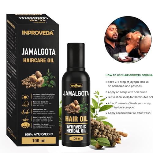 Image of Inproveda Jamalgota Hair Growth Oil for Men & Women | Ayurvedic Hairs Growth Oil | With Amla, Yastimadhu, Camphor, Rosemary, Jatamansi & Bhringraj - 100ml