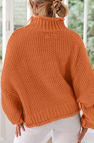 Image of ZESICA Women's Turtleneck Batwing Sleeve Loose Oversized Chunky Knitted Pullover Sweater Jumper Tops,Orange2,XX-Large