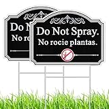 Do Not Spray Yard Signs in English and Spanish. 2 Pack 12.6' x 9.5' No Pesticide Garden Sign, No Spray Bilingual Plant Sign for Yard with Metal Stake, UV Protected, Weatherproof, Easy to Mount.