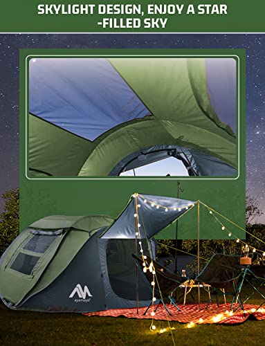 4 Person Pop Up Tents for Camping - AYAMAYA Waterproof Instant Family Tents with Skylight & Removable Rainfly, Upgraded Large Size with 2 Doors -Automatic Easy Setup Beach Tent with Poles - Image 2