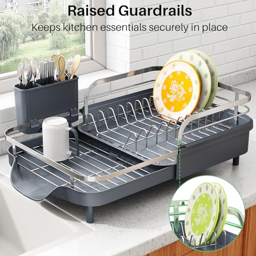 SAYZH Dish Drying Rack - Expandable Dish Rack for Kitchen Counter, Rust-Resistant Dish Drainer with Utensil Holder and Raised Guardrail, Kitchen Organizer for Cup and Bottle (Grey) by SAYZH - Image 6