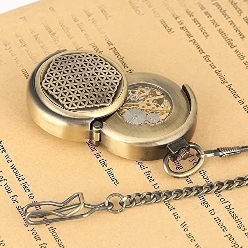 Vintage Pocket Watch,Pocket Watch Chains,Retro Antique Hollow Cover Unique Double Turntable Capping Hand-Winding Mechanical Pocket Watch Men Steampunk Bronze 30cm Chain