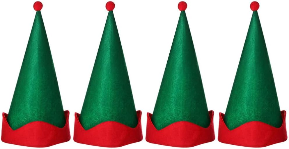 FRCOLOR 4pcs Christmas Elf Hat Felt Red and Green Santa Elf Hats Xmas Christmas Elf Costume Headwear