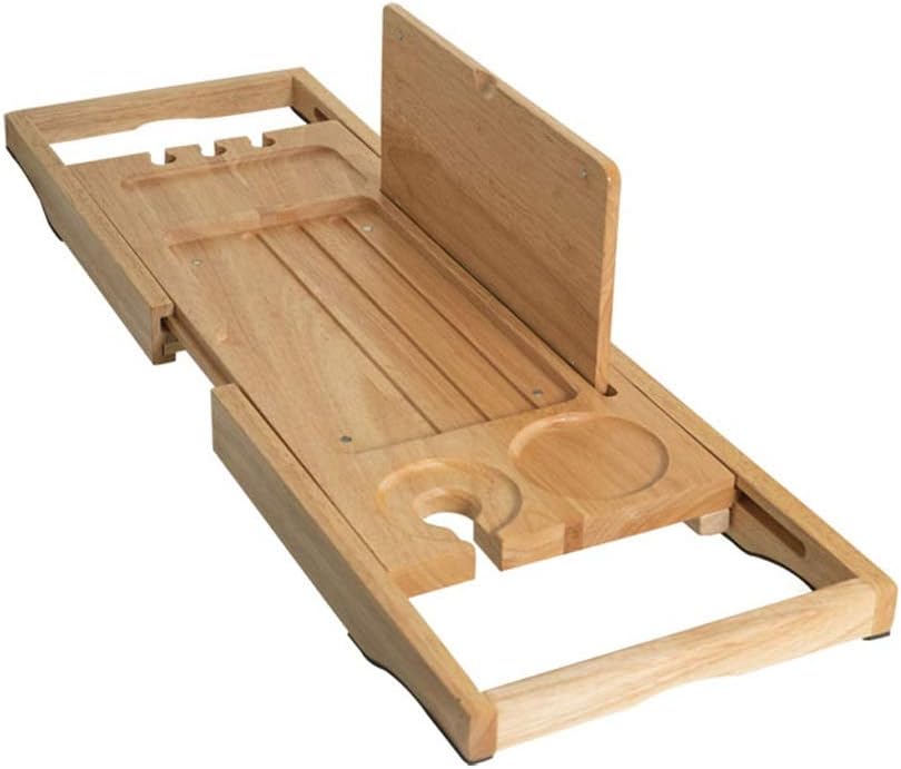 Tray Bamboo Wood Bathtub Caddy Tray Hanging Hole Bathtub Tray Rack with Tablet Holder Towel Tray Extending Sides Wine Glass Bathroom Rack Organizer (Color : A)