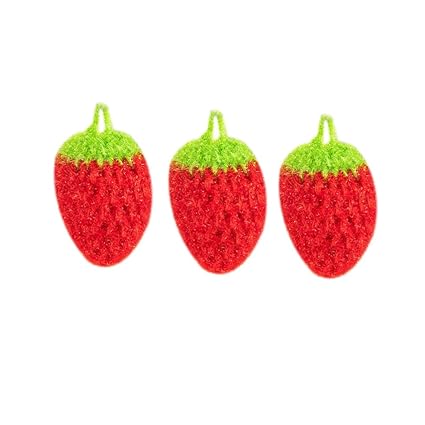UPKOCH 3Pcs Dish Scrubber Fun Strawberry Shape Dish Sponges Kitchen Dishcloth Super Soft Absorbent Dish Rags for Washing Dishes Cleaning (Red)