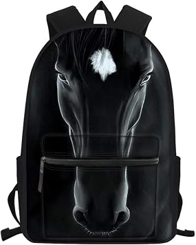 Backpack Black Horse 3D Animal Print School Book Bags for Kids Boys Girls Casual Daypack