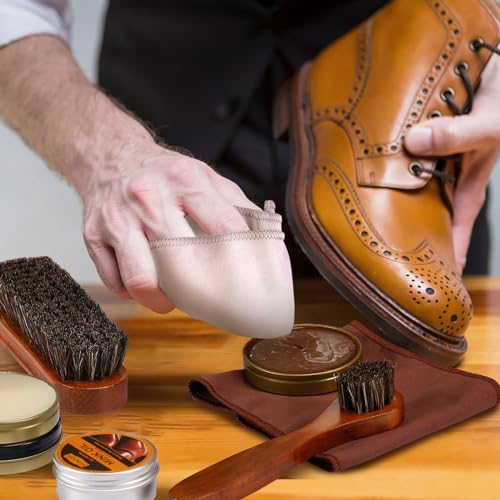 13Pcs Polish Kit for Men & Women - 3 Horsehair Brushes, Black Brown Neutral Mink Oil for Shoes, Boots Shine Care Kit4