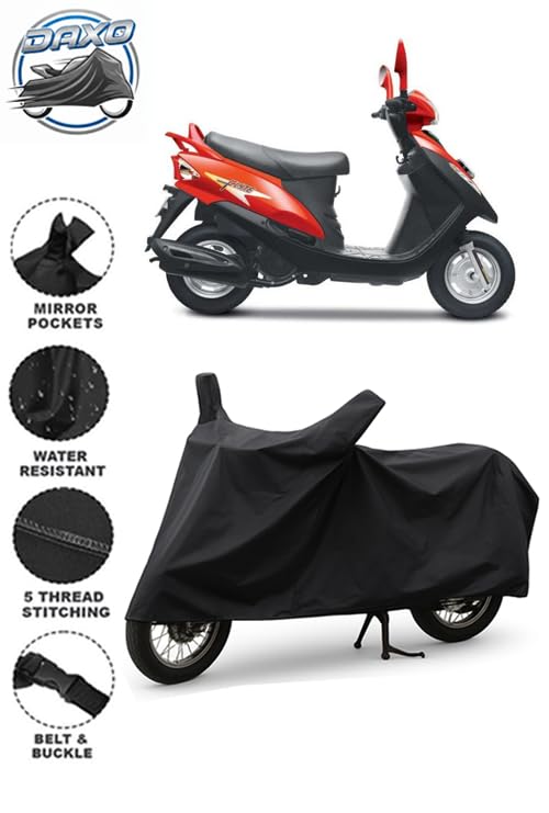 Image of Daxo Waterproof Scooty Cover for Mahindra Flyte | All Weather Protection from Rain, Dust, UV Rays & Scratches with Mirror Pockets & Buckle Belt | Flyte Scooty Cover