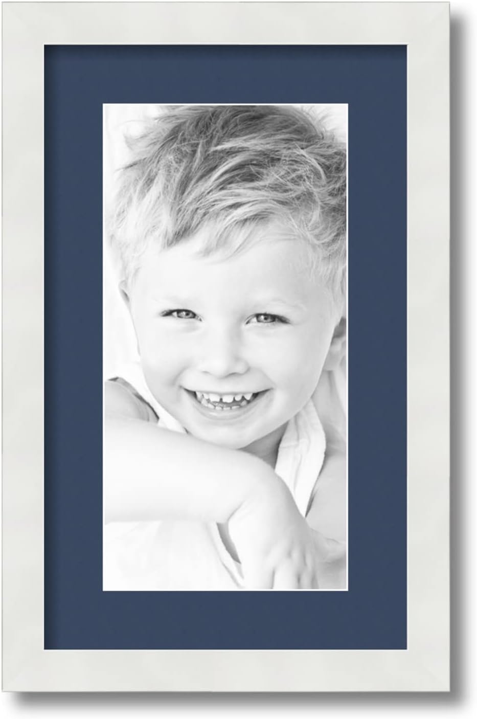 ArtToFrames 7x14 inch Satin White Frame Picture Frame with 2 Inch Single Midnight Blue Mat, SingleMat-FRBW26074-7x14-837