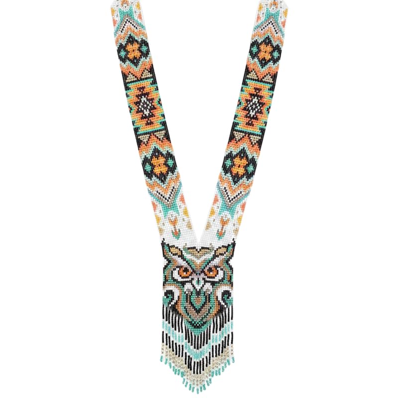 Collier hibou ukrainien Gerdan fait main en perles de rocaille haut de gamme