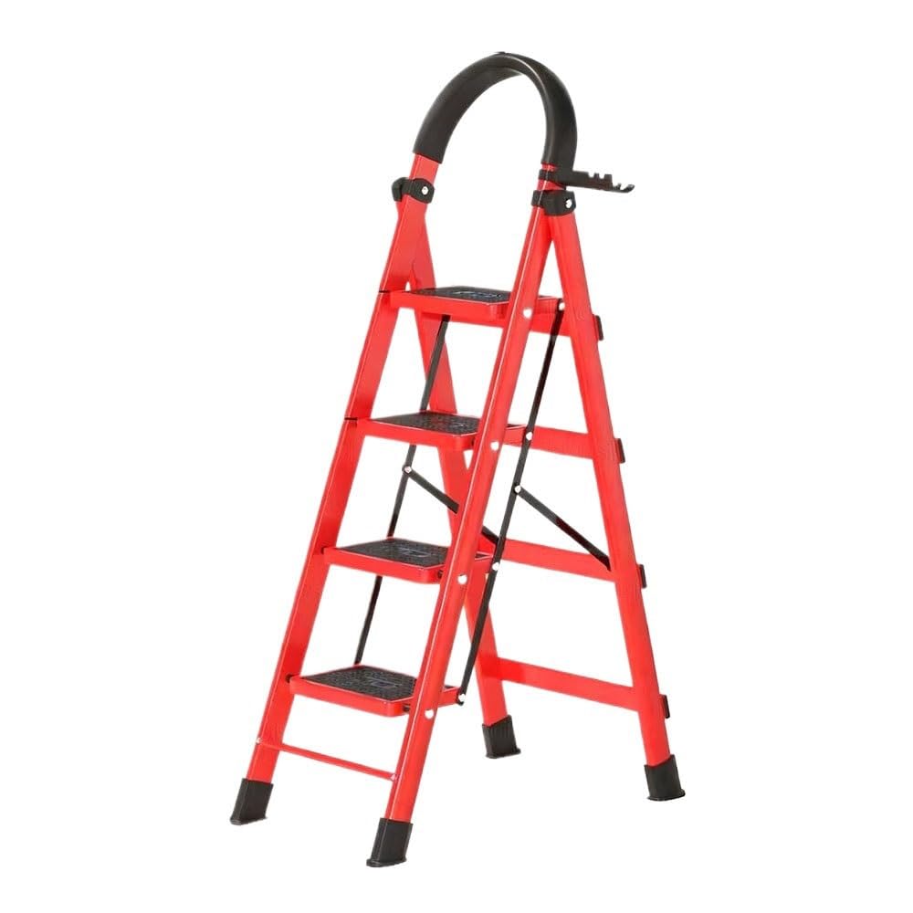 step ladder Home Ladder 4 Step Foldable Climbing Red Stable with Handrail Wide Steps Multi functional for warehouse