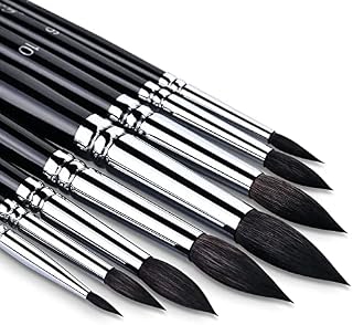 Watercolor Brush Set Squirrel Hair 8pcs Professional Mop Artists Round Watercolor Detail Paint Brushes for Watercolors,Acrylics,Inks,Gouache,Oil and Tempera