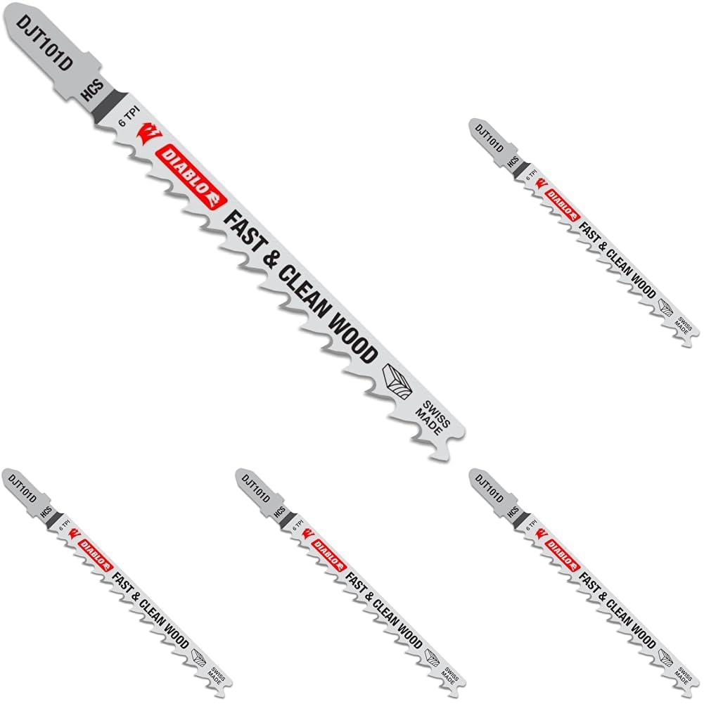 Diablo - DJT101D5 4" 6 TPI Carbon Steel T-Shank Jig Saw Blades Fast Cuts in Clean Wood 5-Pk (Pack of 5)
