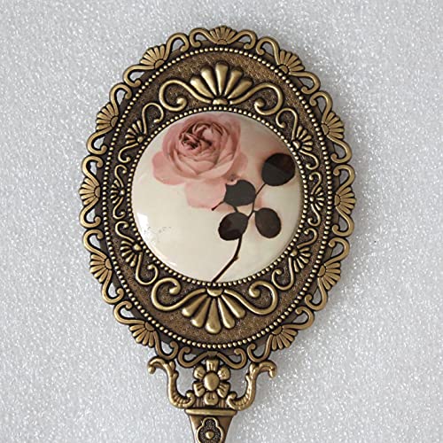 Sehamano Hand Mirror With Handle Compact Handheld Makeup Mirror Rose Cosmetic Clear Mirror (Matt Gold (Brass)) #TOP4