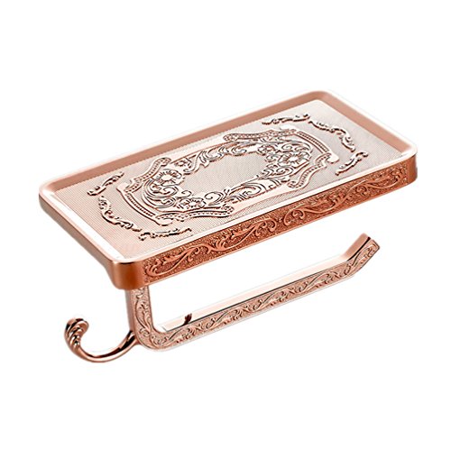 Preisvergleich Produktbild TentHome Antike Toilettenpapierhalter 2 in 1,WC Papierhalter Retro Papierrollenhalter Edelstahl Badezimmer Rollenhalter mit Ablage für Mobiltelefon / Badezimmerzubehör, 5 Farben (Rose Gold)