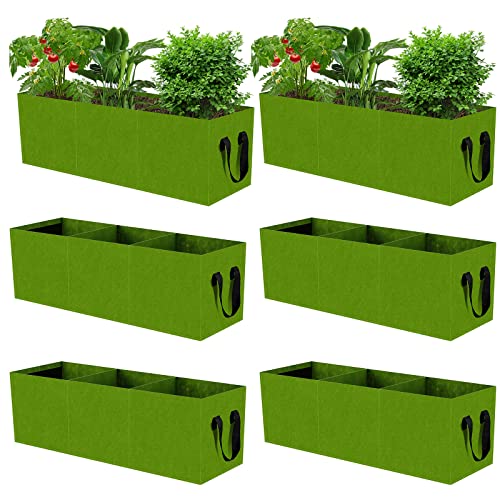 Xunyee 6 Pcs Rectangle Plant Grow Bags Fabric Raised Garden Bed With 3 Divided Grids And Handles Fabric Planter Pot Container For Potato Tomato Vegetables Flowers, 35.4 X 11.8 X 11.8 Inch #TOP19