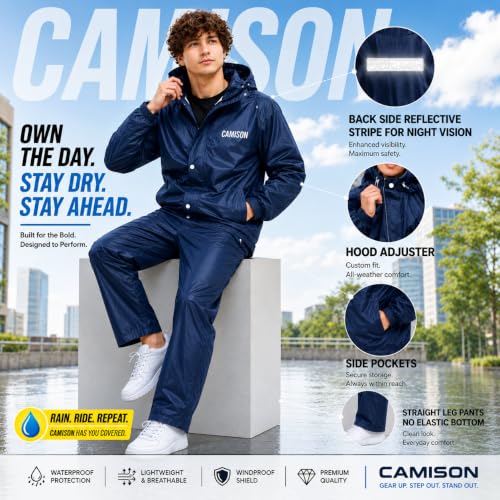 Image of Mens Raincoat Suit with Pant Set Trendiva Series | Waterproof Lightweight Breathable Rain Wear | Strong Stitching, Elastic Cuff & Waterproof Zipper Raincoat for men waterproof