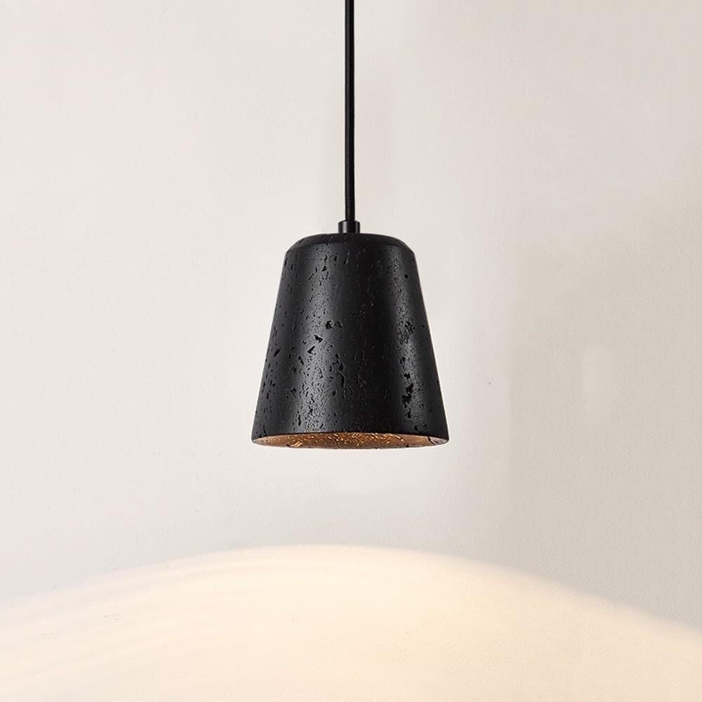 KXEcoLife Modern Nordic Black Travertine Bedroom Pendant Light Small Stone Industrial Hanging Lamp Farmhouse Gothic Mid Century Bedside Chandelier