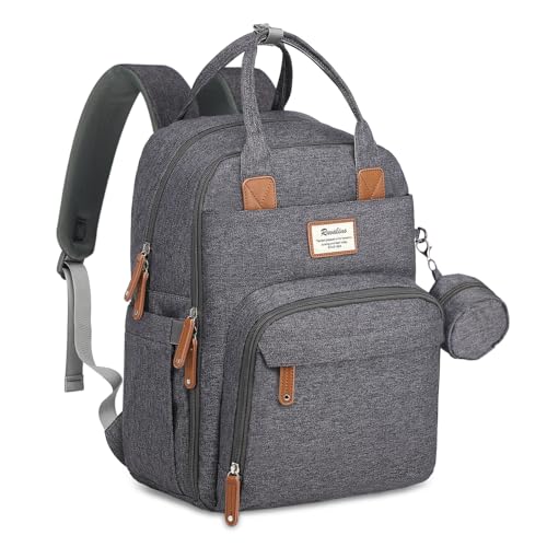 Image of RUVALINO Diaper Bag Backpack - Multifunction Waterproof Travel Backpack, Baby Bag with Changing Pad & Stroller D-Ring & Pacifier Case - Travel Essentials & Baby Registry Search - Unisex, Dark Gray