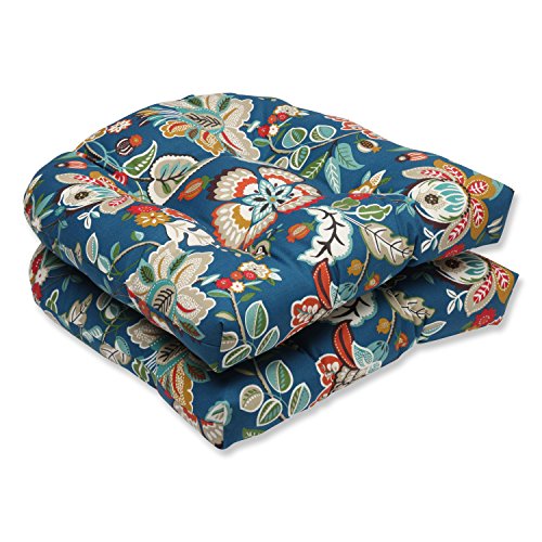 Pillow Perfect Outdoor Telfair Wicker Seat Cushion, Peacock, Set of 2