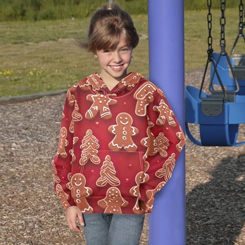 Kids Hoodies Sweaters Christmas Gingerbread Hooded Sweatshirts with Big Pockets for Boys Girls B04000084