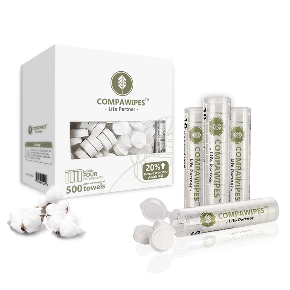 Compressed Towels Toilet Paper Tablets - Camping Wipes Travel washcloths Coin Tissue Towel Tablets 500 Bulk Pack with 4 Carrying Cases