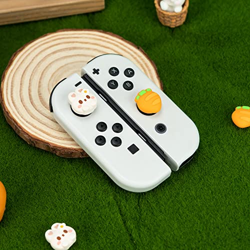 Image of GeekShare Cute Silicone Joycon Thumb Grip Caps, Joystick Cover Compatible with Switch /OLED /Switch Lite, 4PCS - Rabbit & Carrot