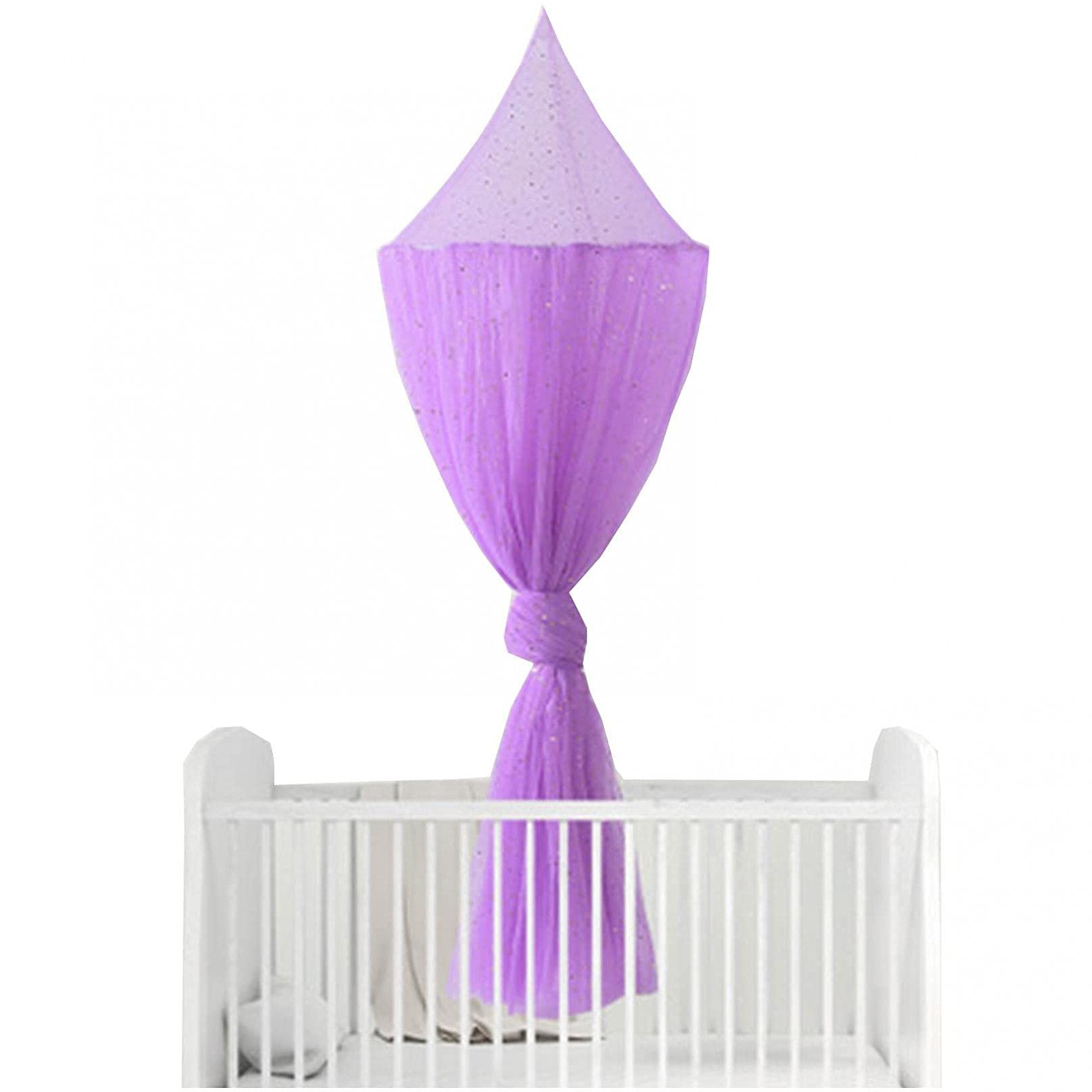 Moustiquaire dôme violette et rideau de lit à paillettes étoilées pour chambre