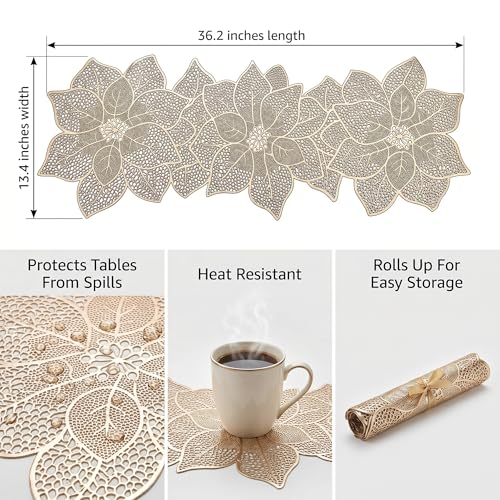 yuboo 36 Inch Gold Leaf Table Runner - Hollow Out Metallic Vinyl Runner for Coffee Table, Outdoor Table & Dresser - Waterproof Heat Resistant Decor for Home & Party — view 2