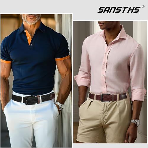 Image of SANSTHS Elastic Woven Golf Belt for Men, 1.3 inch Casual Stretch Braided Web Belt with Pin Buckle for Golf Jeans Casual Pants