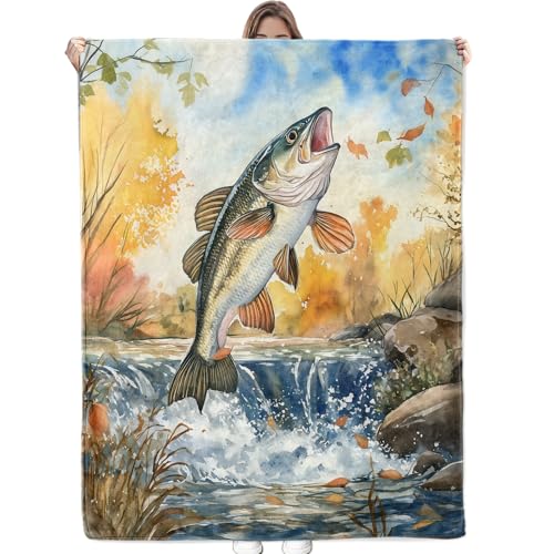Bidesk Watercolor Fish Blanket - Ultra Soft, Cozy, Lightweight, Warm & Fuzzy Flannel Throw Blankets, Ideal for Couch, Bed, Travel & Outdoor Use - for Men Women Adults Kids 60