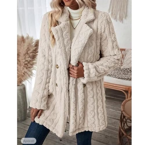Winter Women's 2023 Double Breasted Lapel Neck Flannelette Coat, Long Cardigan Faux Fur Warm Outwear Jackets2