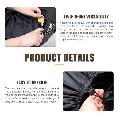 Image of Eratus Spare Tire Cover, 31 inch Sun and Wear Protection Cover for All Seasons, Portable Foldable Tire Storage Accessory for 19 inch-23 inch Tires with Handle and Tool Storage Bag, for Most Cars (Black #L)